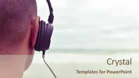  Presentation with music headphones - Slide deck featuring fidelity - closeup of a young man background and a sky blue colored foreground