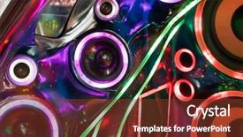  Presentation with speakers - Presentation design consisting of fidelity - colorful lights of stereo background and a tawny brown colored foreground