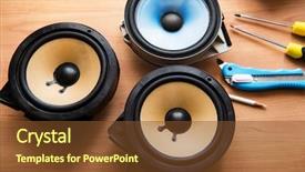  Presentation with car audio - PPT layouts featuring fidelity - tweaking audio car audio speakers background and a tawny brown colored foreground