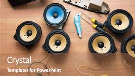  Presentation with car audio - Audience pleasing presentation theme consisting of fidelity - tweaking audio car audio speakers backdrop and a coral colored foreground