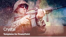  Presentation with military - Audience pleasing presentation consisting of field against military soldier steady backdrop and a coral colored foreground