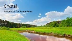  Presentation with water leaf - Colorful PPT layouts enhanced with field and river under blue backdrop and a light blue colored foreground