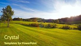  Presentation with colorful green corn field - PPT layouts consisting of field at sunset wide angle background and a  colored foreground
