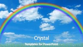  Presentation with sky rainbow - PPT theme consisting of field blue sky and rainbow background and a teal colored foreground