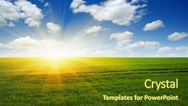  Presentation with sky sun - Theme featuring field blue sky and sun background and a tawny brown colored foreground