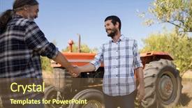  Presentation with shaking hands - Slide deck having field communication - happy friends shaking hands background and a tawny brown colored foreground