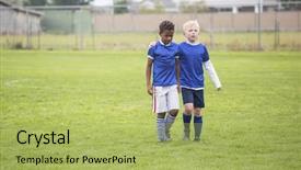  Presentation with soccer field - Theme enhanced with field concept photo of encouragement background and a yellow colored foreground