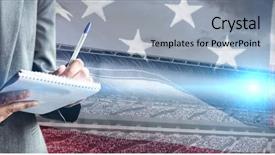  Presentation with american flag - Slide set featuring up of an american flag background and a light blue colored foreground