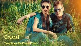  Presentation with jeans - Presentation design consisting of field glasses - attractive young couple wearing jeans background and a tawny brown colored foreground