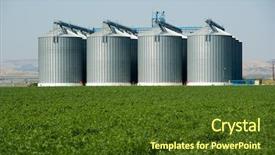  Presentation with metal - Amazing PPT theme having field in background four silos backdrop and a tawny brown colored foreground