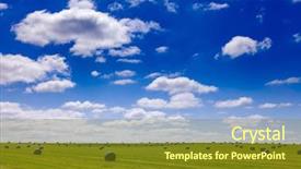  Presentation with hay field - Colorful presentation enhanced with britain industrial - english rural landscape with plastic backdrop and a tawny brown colored foreground