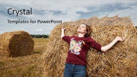  Presentation with black couple having fun - Amazing slides having field lying on a haystack backdrop and a  colored foreground