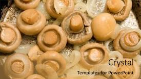  Presentation with frying - Audience pleasing PPT theme consisting of field mushrooms on a frying pan backdrop and a yellow colored foreground