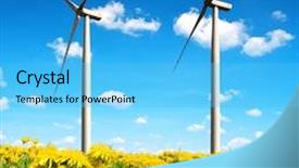 Presentation with wind energy - Audience pleasing slide deck consisting of field of dandelions with wind turbines clean energy backdrop and a light blue colored foreground