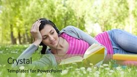  Presentation with music book - Beautiful presentation featuring field study - girl lying on grass backdrop and a  colored foreground