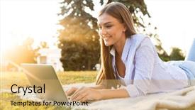  Presentation with happy young student girl holding - PPT layouts with field study - happy young girl spending time background and a yellow colored foreground