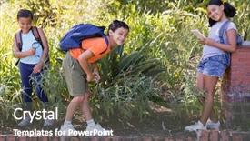  Presentation with happy kids - Audience pleasing presentation design consisting of field trip at nature reserve backdrop and a  colored foreground