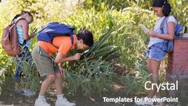  Presentation with girls trip - PPT layouts with field trip at nature reserve background and a dark gray colored foreground