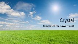  Presentation with plain blue - Colorful slide deck enhanced with field under blue cloudy sky backdrop and a light blue colored foreground