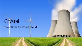  Presentation with wind power plant - Slides having field way with nuclear power background and a light blue colored foreground