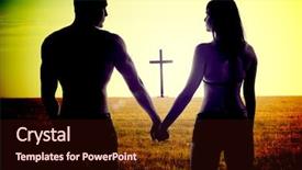  Presentation with romantic - PPT theme consisting of field with a cross background and a wine colored foreground