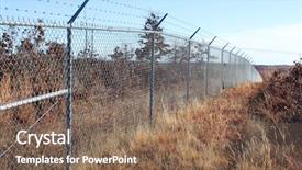  Presentation with barbed wire fence prison concept - Audience pleasing theme consisting of field with a large wire backdrop and a violet colored foreground