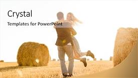  Presentation with man and woman - Cool new presentation with field with bunch of haystack backdrop and a white colored foreground
