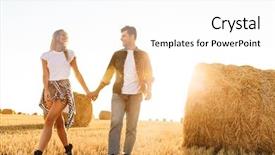  Presentation with golden woman - Amazing PPT theme having field with bunch of haystack backdrop and a  colored foreground