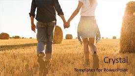  Presentation with pine trees sun shining through - Slides consisting of field with bunch of haystack background and a  colored foreground
