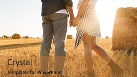  Presentation with walking - Beautiful presentation theme featuring field with bunch of haystack backdrop and a gold colored foreground