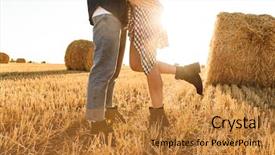  Presentation with walking - Slides featuring field with bunch of haystack background and a gold colored foreground