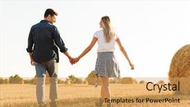  Presentation with golden woman - Cool new theme with field with bunch of haystack backdrop and a yellow colored foreground
