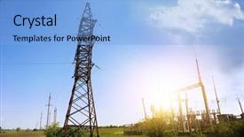  Presentation with electric transmission - Audience pleasing theme consisting of field with electrical transmission tower backdrop and a light blue colored foreground