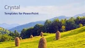  Presentation with meadow - Beautiful slides featuring field-with-haystack-on-mountains backdrop and a sky blue colored foreground