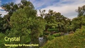  Presentation with water leaf - Beautiful slide set featuring field with river under blue backdrop and a tawny brown colored foreground