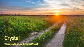  Presentation with blue and yellow green - Amazing presentation theme having field with river under blue backdrop and a tawny brown colored foreground