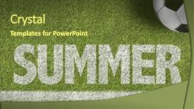  Presentation with football field or soccer field - Colorful presentation design enhanced with field with the text summer backdrop and a tawny brown colored foreground