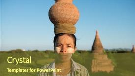  Presentation with myanmar bagan - Slide set enhanced with portrait of asian traditional farmer background and a tawny brown colored foreground