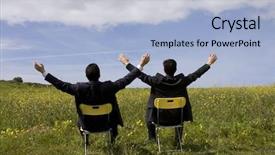  Presentation with nature award - Cool new presentation theme with collaboration working together - two sucessful businessman enjoying nature backdrop and a light blue colored foreground