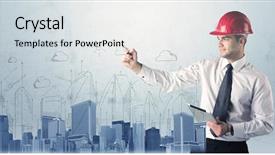  Presentation with city planning - Theme enhanced with fieldcraft - young architect planning and drawing background and a light gray colored foreground