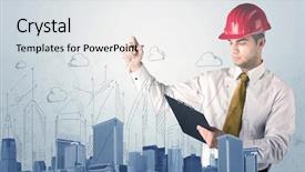  Presentation with city planning - Cool new presentation theme with fieldcraft - young architect planning and drawing backdrop and a light gray colored foreground