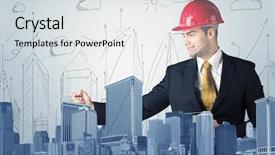  Presentation with city planning - Slides featuring fieldcraft - young architect planning and drawing background and a sky blue colored foreground