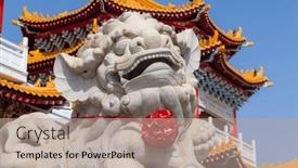  Presentation with fierce - Slides featuring fierce-stone-lion-standing-watch background and a coral colored foreground