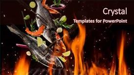  Presentation with black sea - PPT theme having fiery - flying sea breams and prawns background and a wine colored foreground