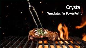  Presentation with free steak - Theme having fiery grill grid with piece background and a black colored foreground