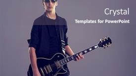  Presentation with heavy metal - Presentation theme with fifteen-years-old-guitarist background and a gray colored foreground