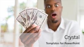  Presentation with african american - Colorful PPT layouts enhanced with fifties - african american man holding fifty backdrop and a  colored foreground