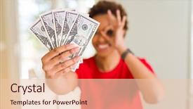  Presentation with eye african american models - Cool new PPT theme with fifties - young african american woman holding backdrop and a  colored foreground