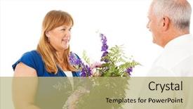  Presentation with white flowers - Cool new PPT theme with fifty birthday - happy wife receives flowers backdrop and a  colored foreground