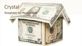  Presentation with floating dollar bills - Slides having fifty dollars - small house built background and a  colored foreground